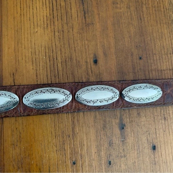 Cache Leather Silver Medallion Belt Sz M - Picture 4 of 8